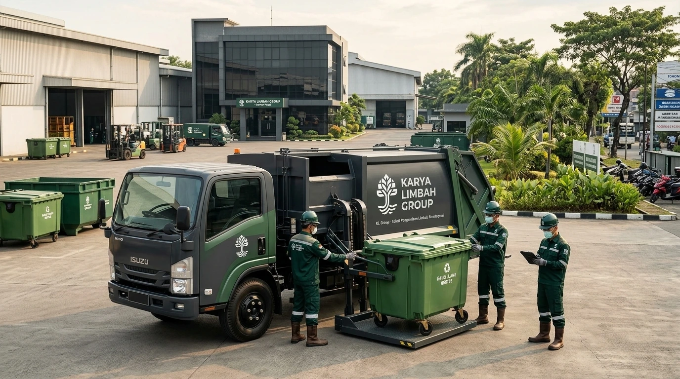 Petugas Karya Limbah Group mengumpulkan limbah menggunakan truk pengangkut di area operasional