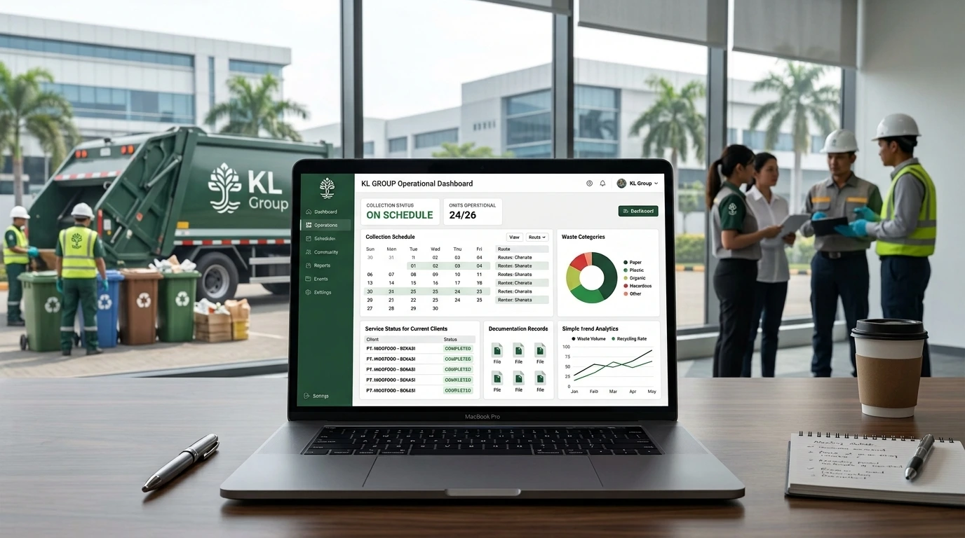Tim Karya Limbah Group memantau jadwal dan dokumentasi operasional pengelolaan limbah