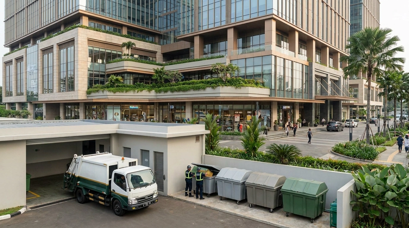 Area pengelolaan limbah di gedung properti dan area komersial